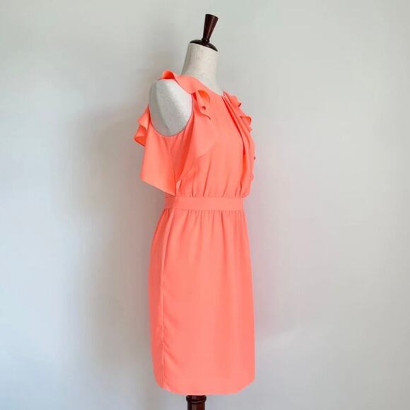 Shoshanna Katrina Neon Orange Ruffle Cap Sleeve Sheath Mini Dress - Picture 6 of 10